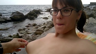 Public Beach Blowjob: Dweeb sunbathing and dreamed a Prick