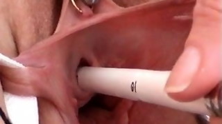 Cervix and Peehole Pounding with Objects Tugging Urethra