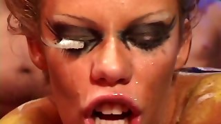 Wild kitty takes many cocks oral and lots of sperm
